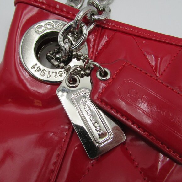 Coach Liquid Gloss Collection Red High Shine Shoulder Bag Purse Chain Strap - Picture 7 of 16